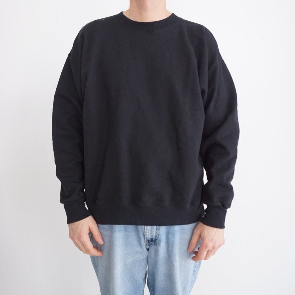 Vintage '90S Hanes Pro Print Heavyweight Cotton Blank Black Crewneck Sweater L